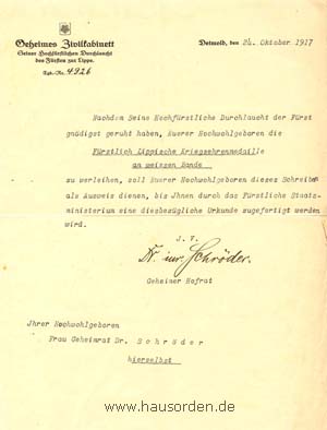 Besitzzeugnis Kriegsehrenmedaille