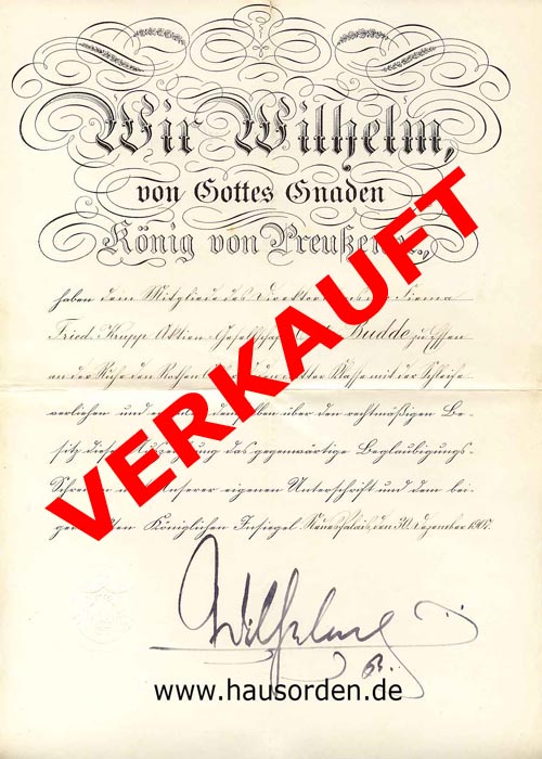 Urkunde Roter Adler Orden 3 mit Schleife