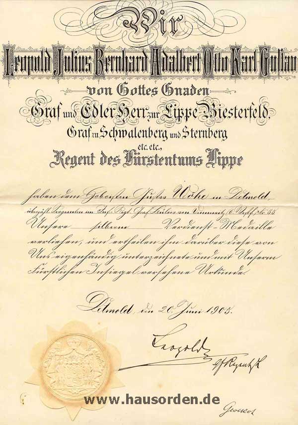 Verdienstmedaille des Fürstentums Lippe-Detmold